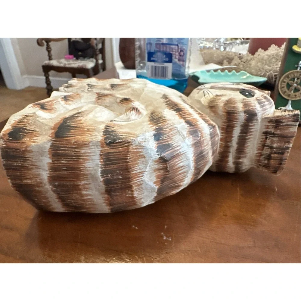 James Haddon Folk Art Wood Carved Striped Cat Figurine Signed